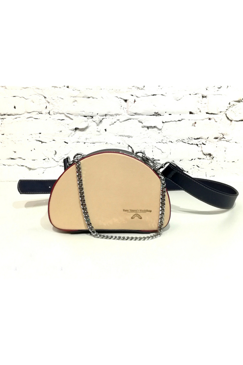 Buy Beige real leather women's half-circle handbag shoulder bag